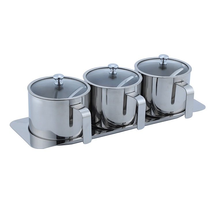 Wholesale 304 Stainless Steel Seasoning Jar With Spoon Tray Fourpiece