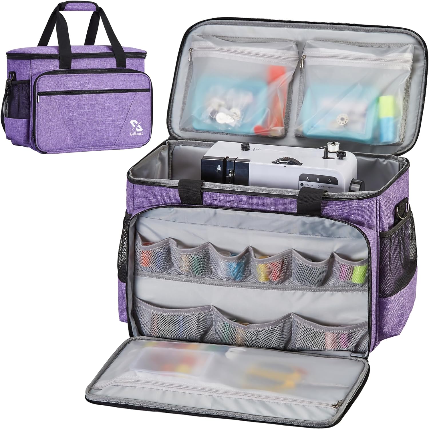 Gray Sewing Machine Carrying Case, Universal Tote Travel Bag