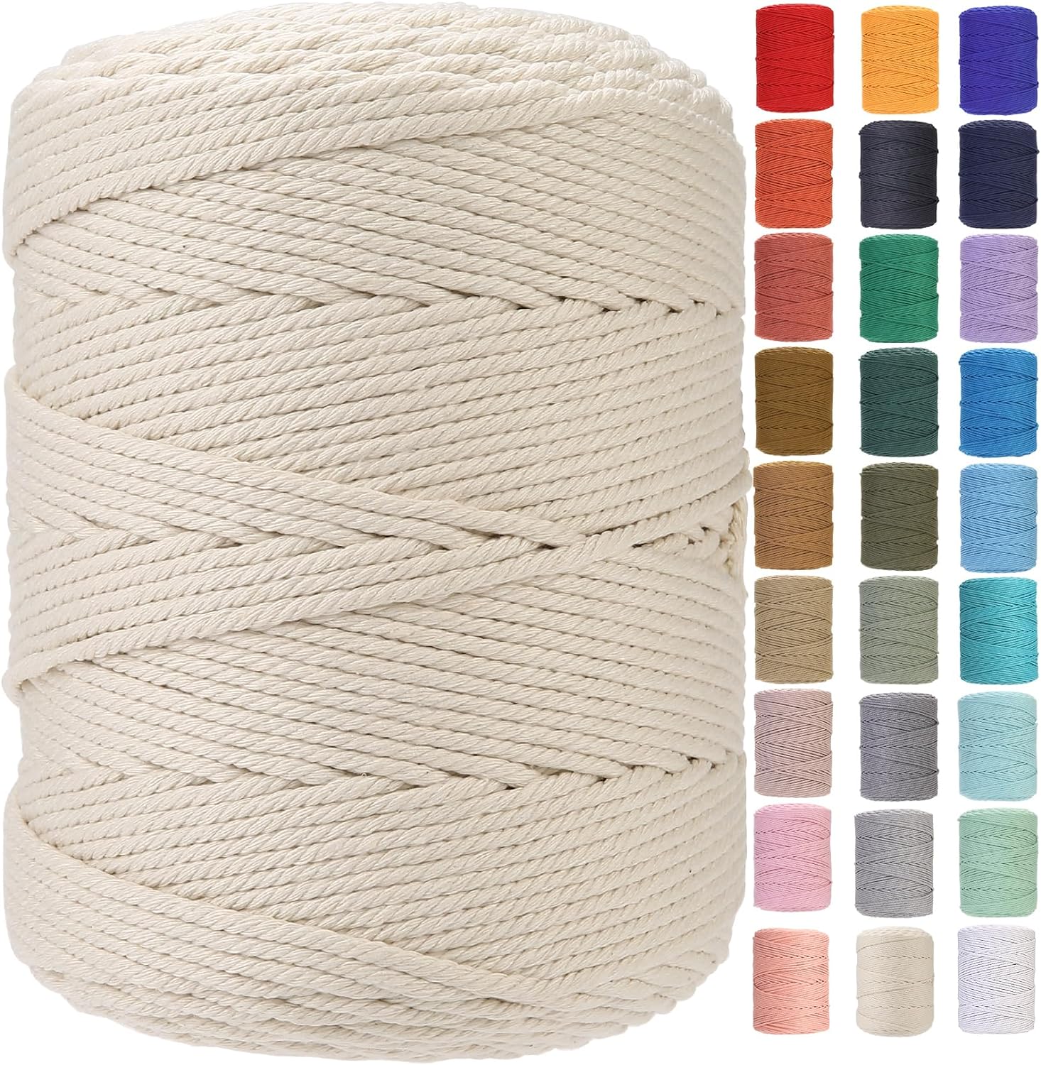 Xkdous Macrame Cord 4mm x 150yards, Natural Cotton Macrame Rope, Cotton Cord for Wall Hanging, Plant Hangers, Crafts, Knitting, Beige