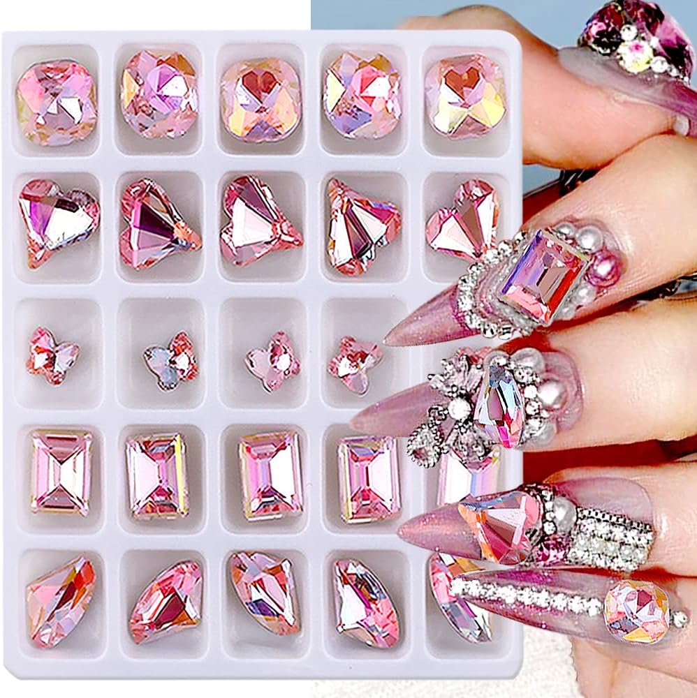 WOKOTO 20 Pcs Dangle Nail Charms for Women Nail Art Jewelrys Mix Designs  Heart Butterfly Flower Gold and Silver Nail Charms for Acrylic Nails Jewels