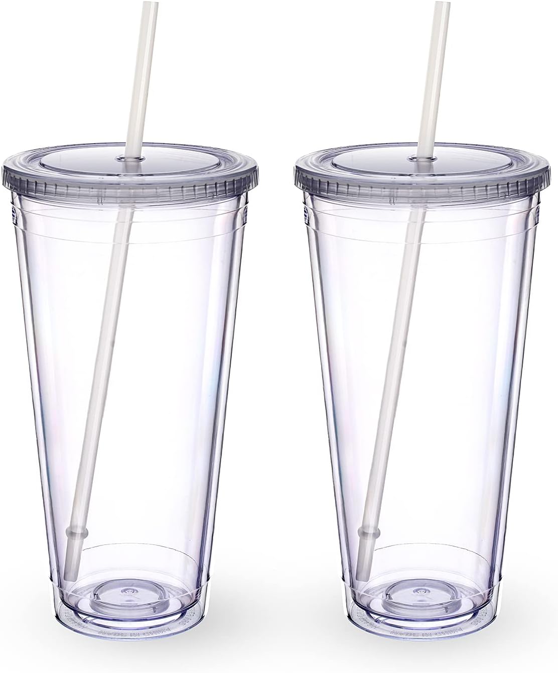 Zephyr Goods 24 oz Double Wall Plastic Tumblers with Lids and Straws, Large Classic Travel Tumbler, Set of 4, Clear Reusable Cups with Straws