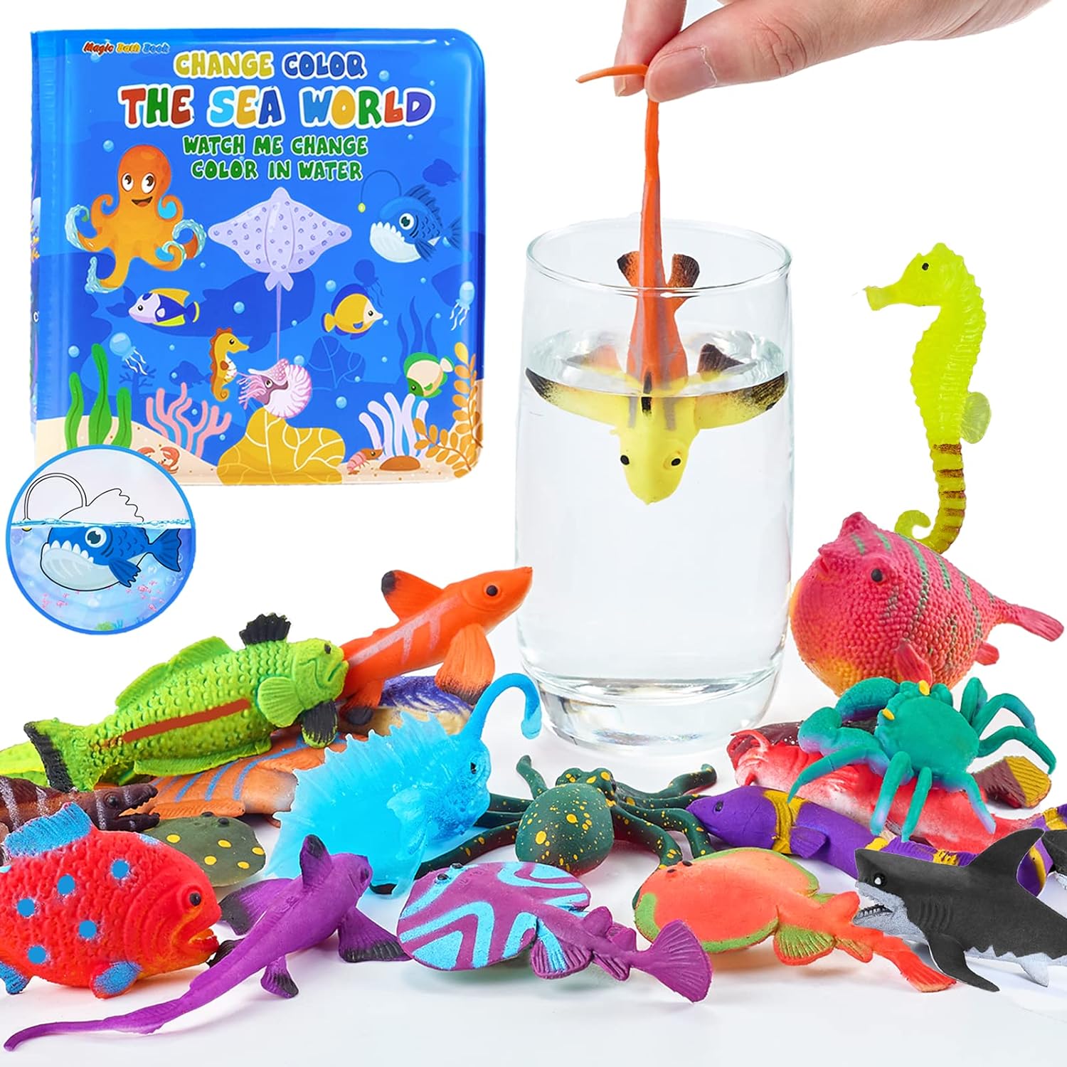 Bath Toys, 8 Pcs Light Up Floating Rubber Animal Toys Set, Flashing Color Changing Light