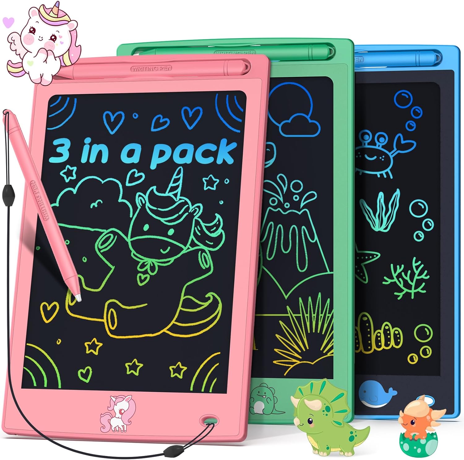 Kid Toys 3 Packs Lcd Writing Tablet, Colorful Toddler Drawing Pad