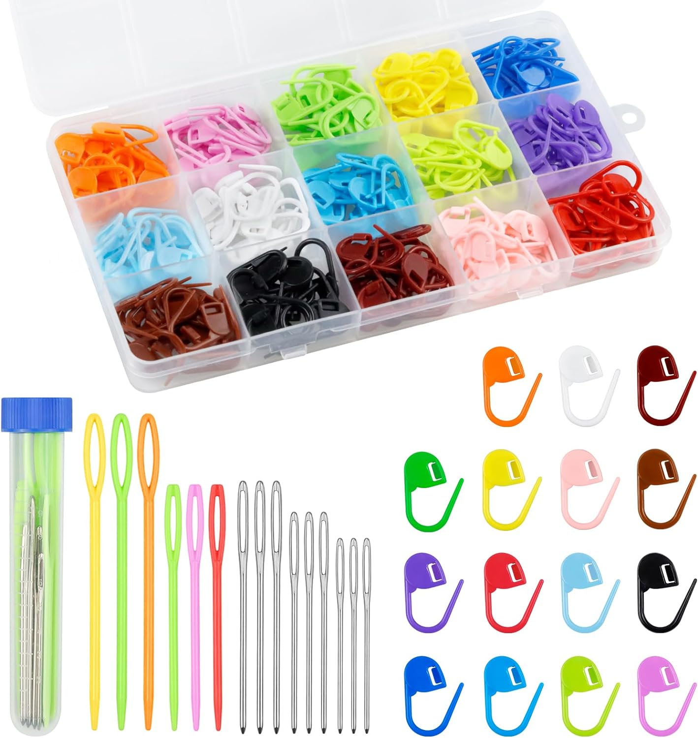 180Pcs Stitch Loom Knitting Markers Counter Needle Locking Stitch Markers  for Crocheting with Storage Box Knitting
