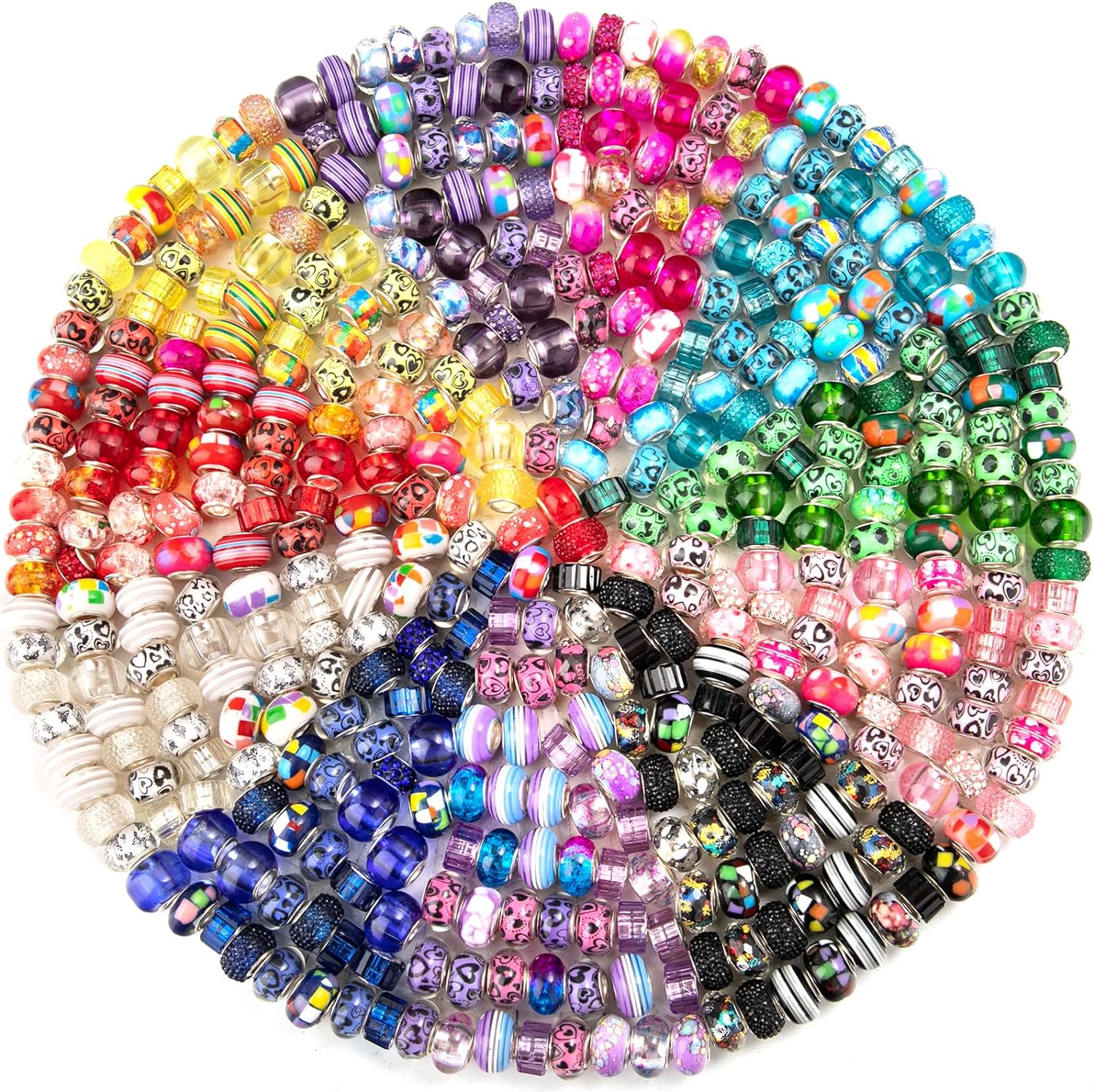 100 Pieces European Craft Glass Beads Assorted Large Hole Beads Mixed Color  Rhinestone Charms Beads Crystal Spacer Beads for DIY Bracelet Necklace