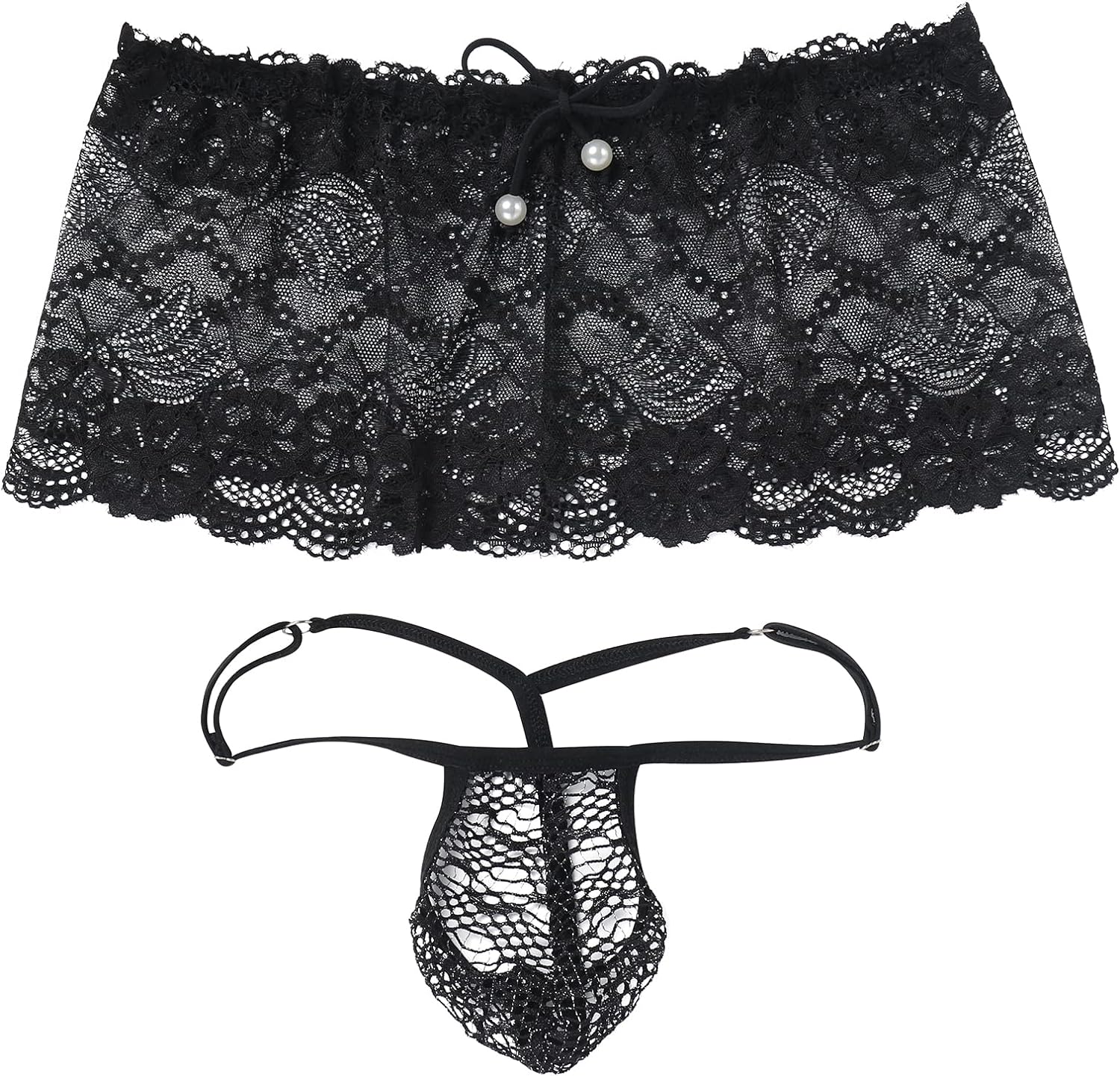 QiaTi Men's Lace Lingerie Sissy Crossdressing Underwear Bra Panties Sheer  Suit Bikini Sleepwear