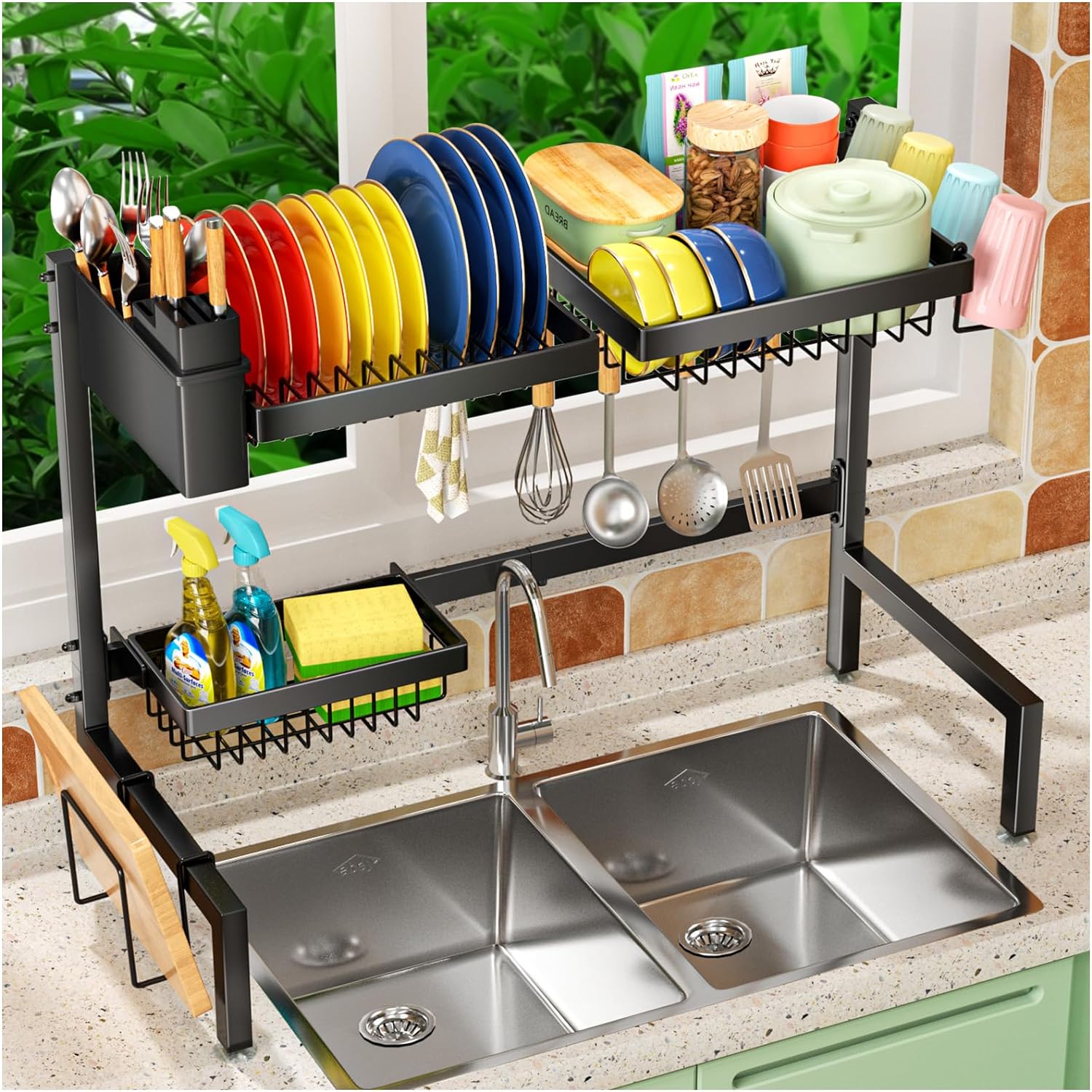 YKLSLH Over The Sink Dish Drying Rack 2 Tiers, for All Sinks  (24.8-35.4),Expandable Large Capacity Sink Rack, Metal Drying Rack for  Kitchen and