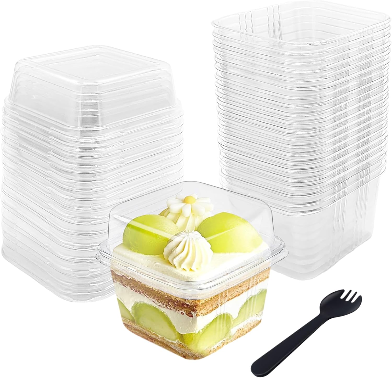 100 Sets Square Dessert Cups with Lids and Spoons Including 50 Pcs 5 oz  Clear Yogurt