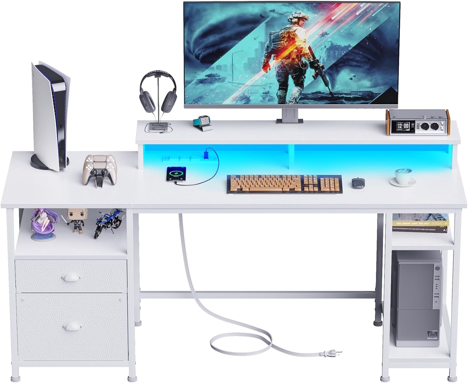 SEVEN WARRIOR Gaming Desk 47INCH with Power Outlet & Monitor Stand