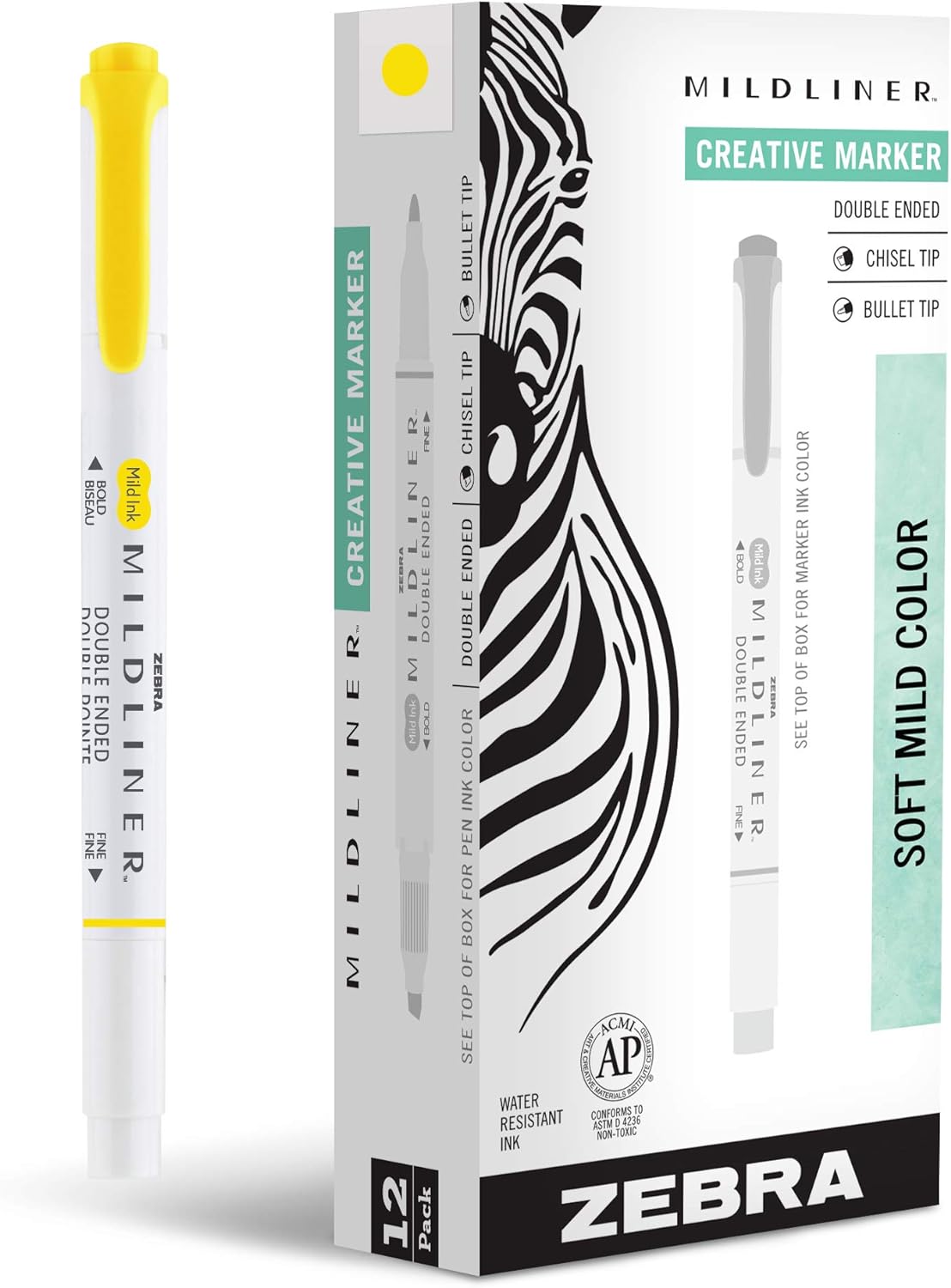 Zebra Pen Mildliner Double Ended Brush and Fine Tip Pen, Assorted Colors, 15-Count