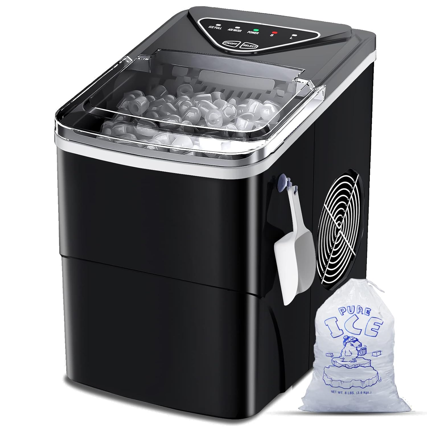 KUMIO Ice Makers Countertop, 9 Bullets Ready in 9 Mins, 26.5 Lbs/24 Hrs,  Ice Machine with Self-Cleaning, Removable Ice Basket & Scoop, 2 Sizes of