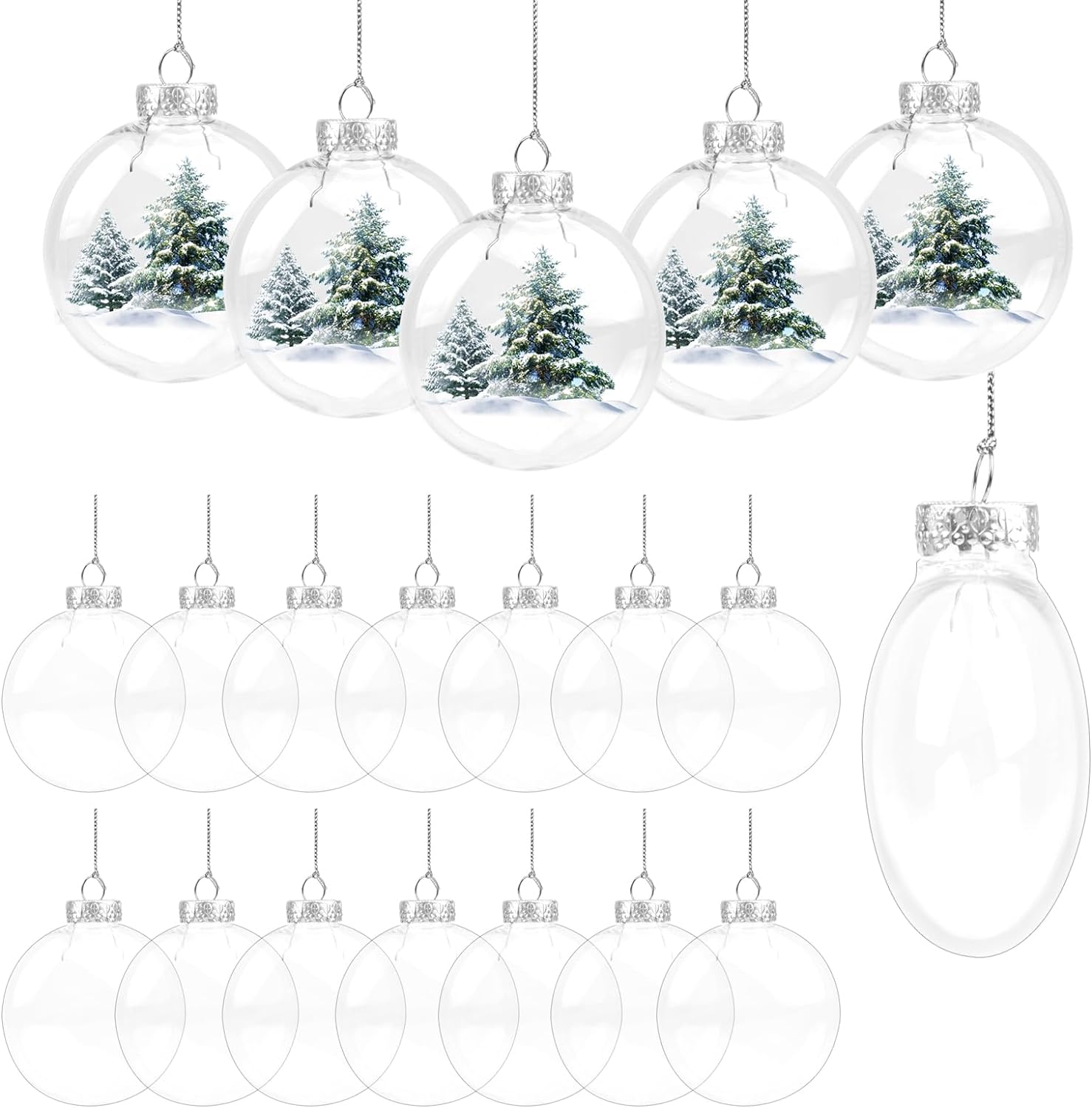 Set of 6,80mm(3-1/8 inches) Flat Round Paintable Clear Glass Christmas  Ornaments Bulk for Crafts Fillable,Oval DIY Empty Glass Disc Decorations  Ball