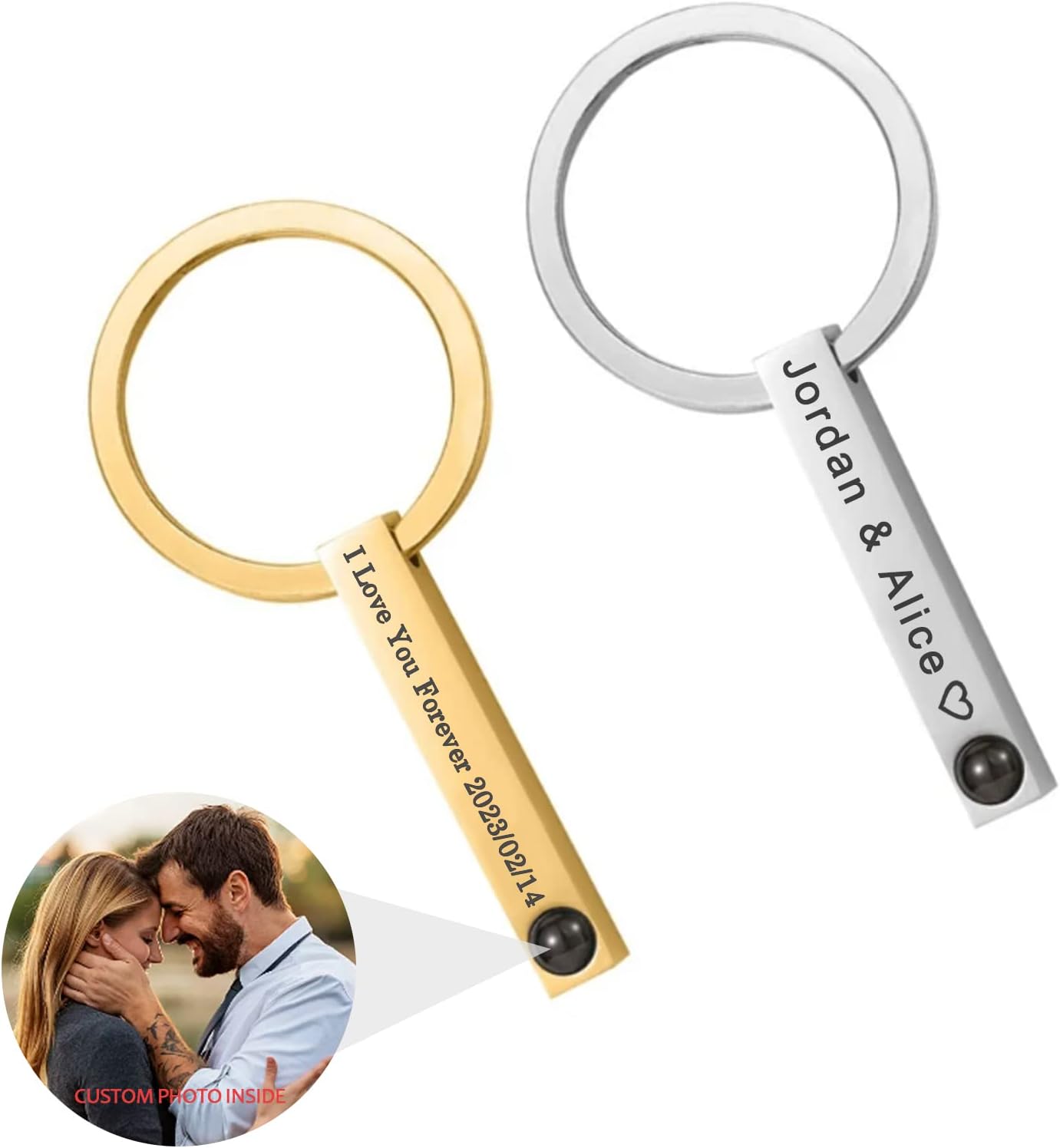 JUBOPE Double Sided Custom Personalized Picture Text Keychain Laser Engraved Keychain for Men Women Boyfriend Gifts
