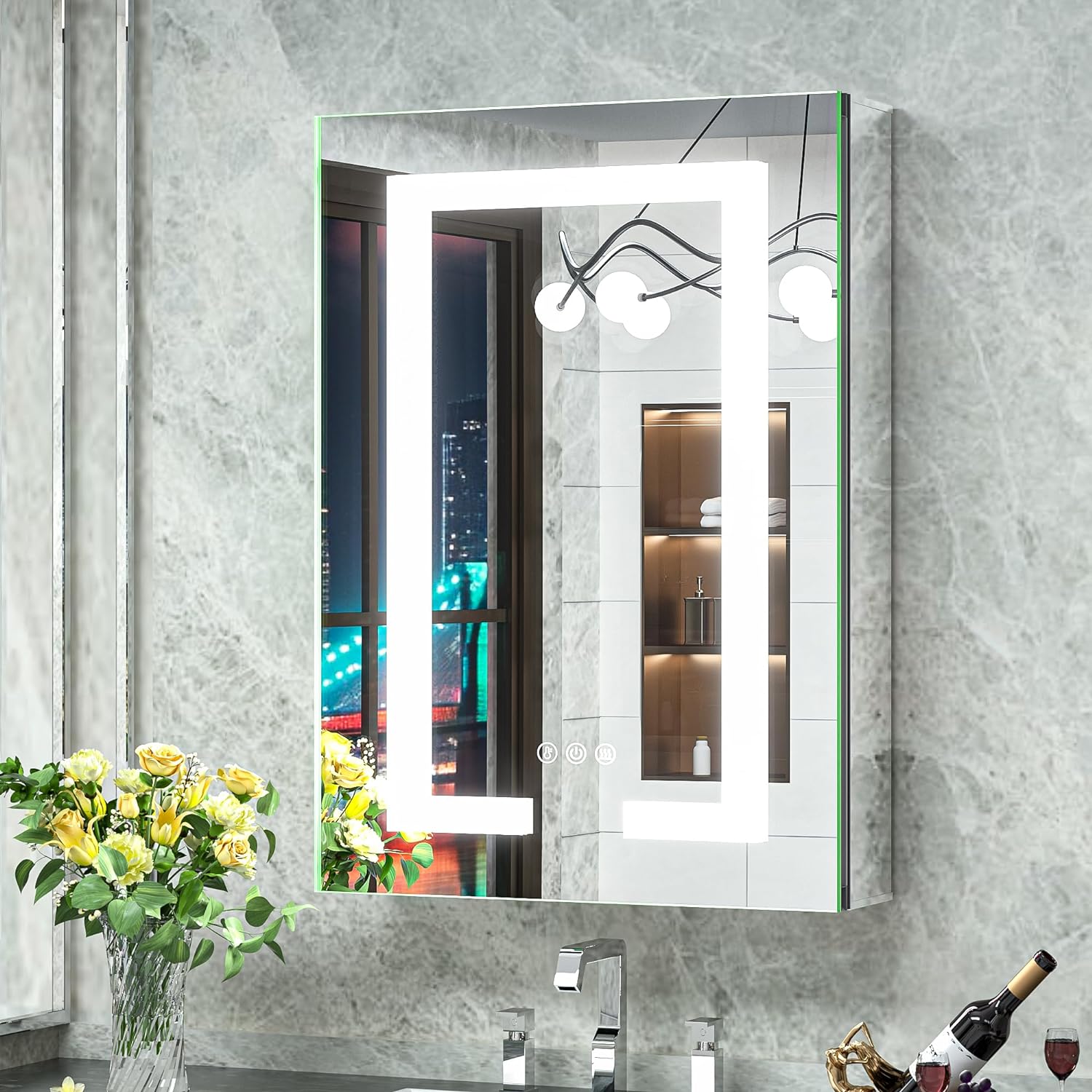 Sunrosa Aluminum Bathroom Medicine Cabinet with Mirror Door, 3027.5 Bathroom Mirror Cabinet, Wall-Mountable and Recessed-in Mirror Cabinet, 2 Doors