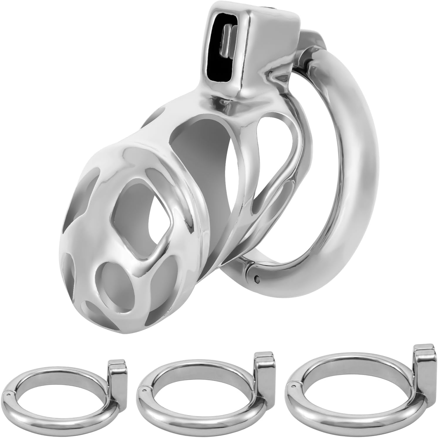 Uleade Male Chastity Device Cock Cage Steel Metal Silver Locked Cage Sex  Toy for Men (3 Rings), Lock and 2 Keys Included