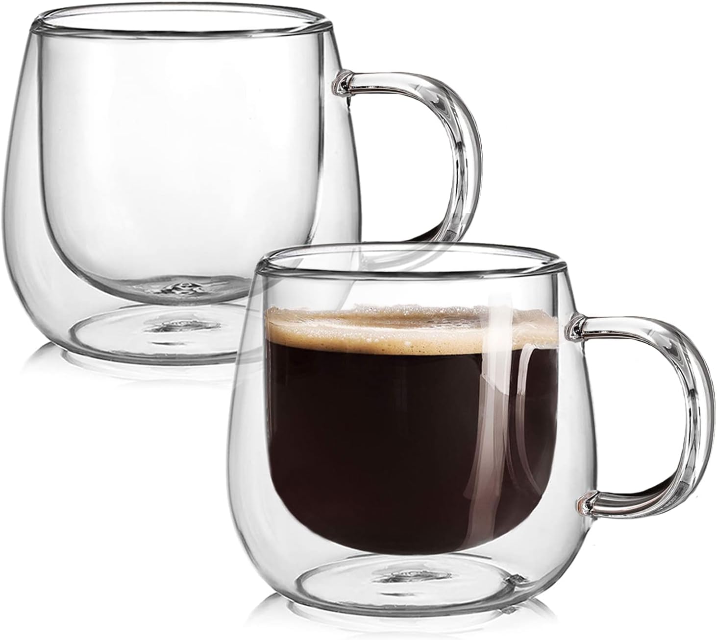  Aquach Double Wall Glass Coffee Mug 12 oz, Large Clear