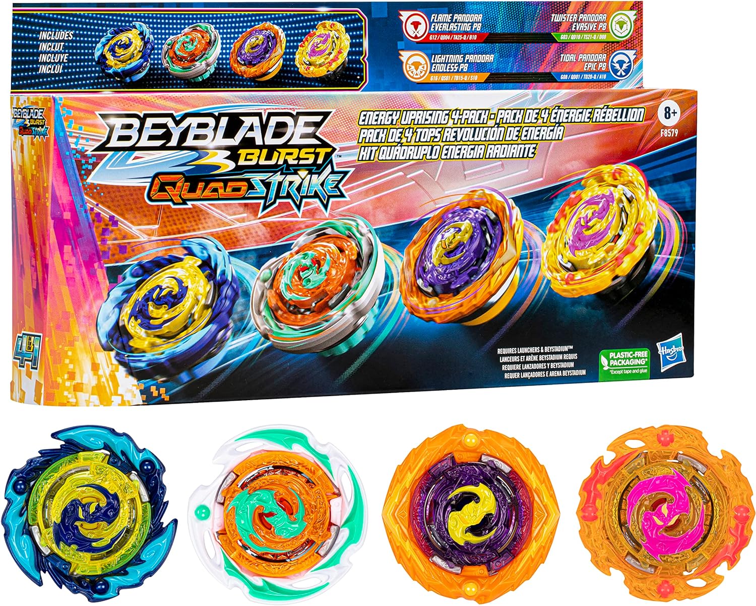 Beyblade Burst QuadStrike Hydra Poseidon P8 Spinning Top Starter Pack,  Balance/Defense Type Battling Game with Launcher, Kids Toy Set