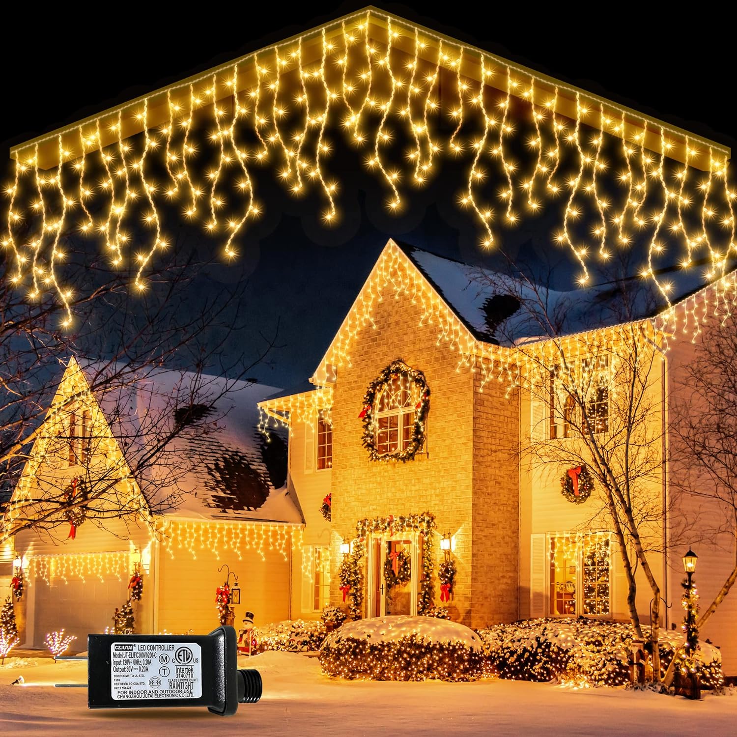 32.8 FT 400LED Icicle Christmas Lights, Plug in 80 Snowflake Fairy Lig