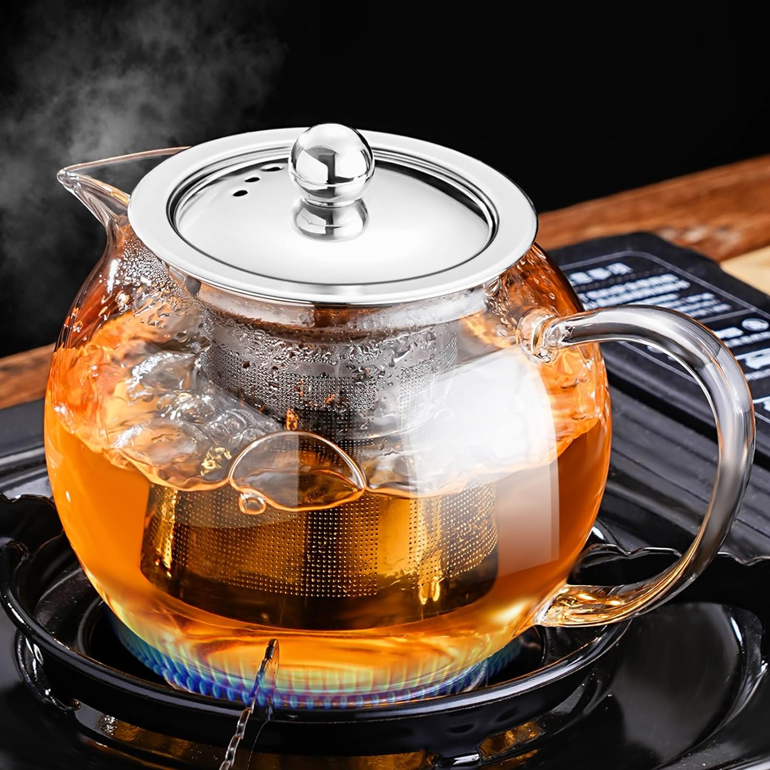 Glass Teapot Stovetop 44 OZ, Borosilicate Clear Tea Kettle with Removable  Stainless Steel Infuser, Teapot Blooming and Loose Leaf Tea Maker Tea  Brewer for Camping, Travel (1300ML)