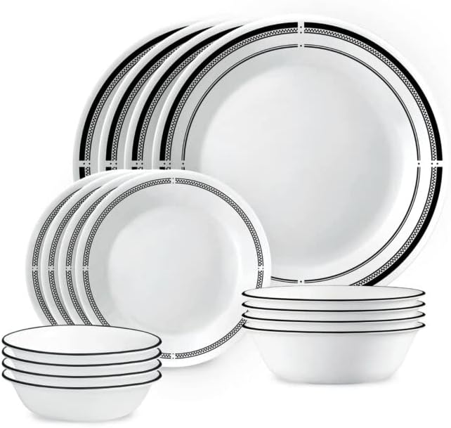 DANMERS 18-Piece Dinnerware Set Black Kitchen Dinner Set Service for 6, Square Glass Plates Bowls Set Crack Resistant