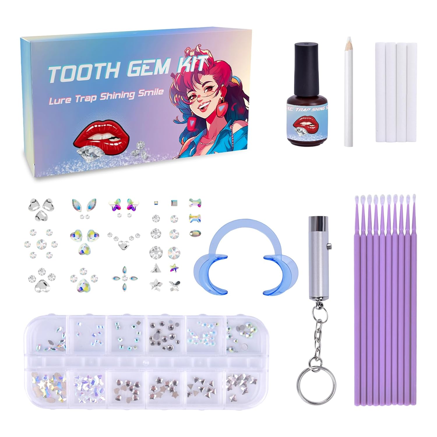  Luretrap DIY Tooth gem kit with GIue,30 Pieces Crystals,Crystal  GIue Jewelry Starter kit