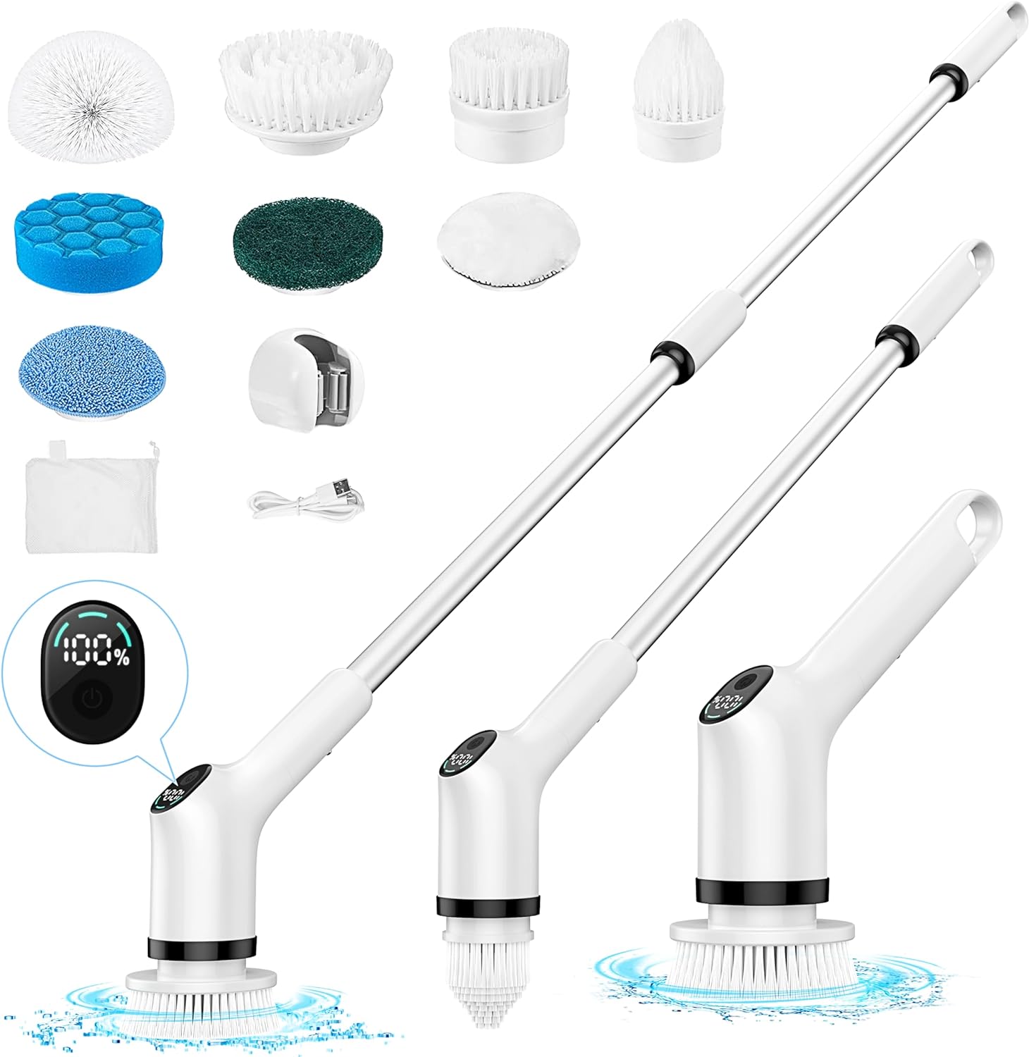 Electric Spin Scrubber, 4500mAh Battery Power Spin Scrubber, IP68  Professional Waterproof Spin Scrubber, 51 inch Cordless Household Cleaning  Brush