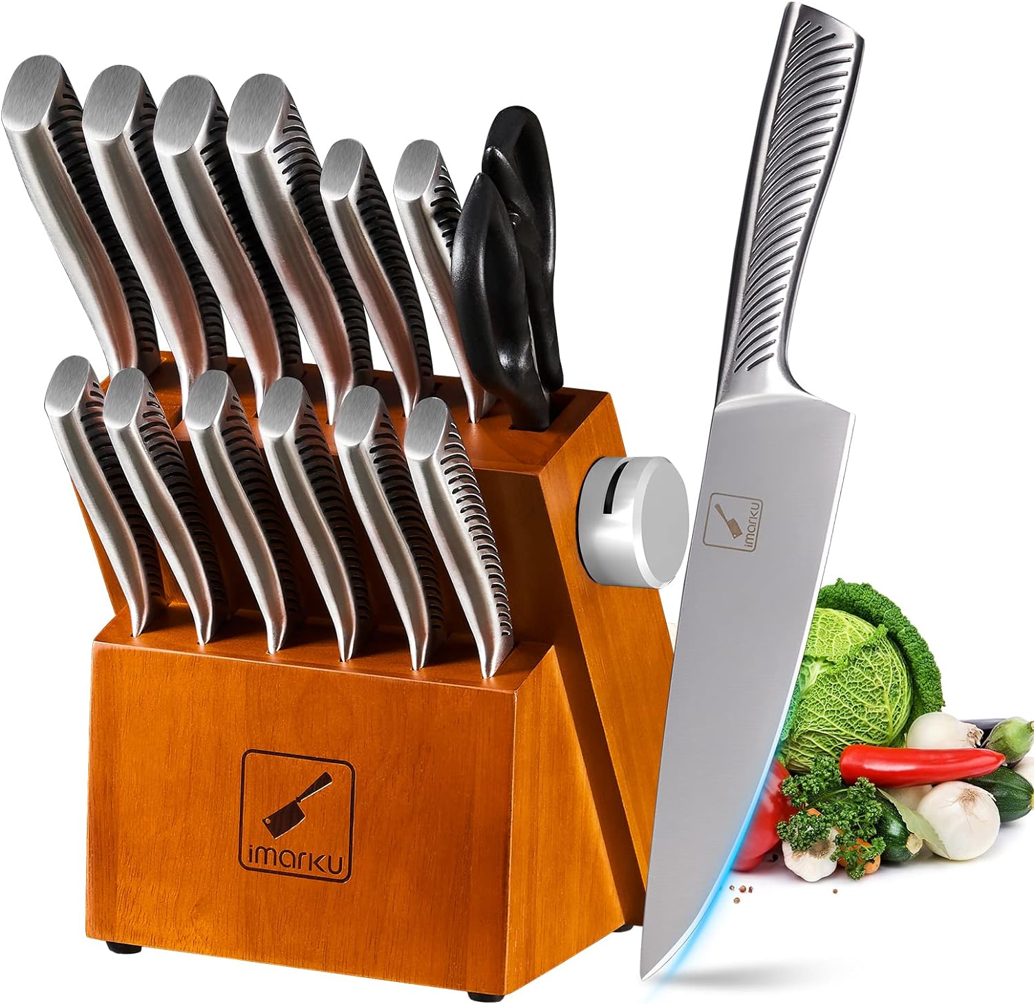 EatNeat 12 Piece Kitchen Knife Set - 5 Black Stainless Steel Knives with  Safety Sheaths, a Cutting Board, and a Sharpener for Sale in Pinole, CA -  OfferUp