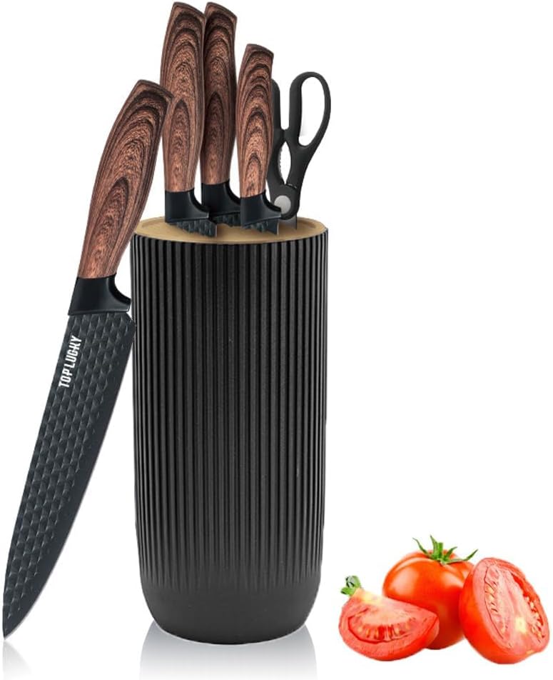 EatNeat 12 Piece Kitchen Knife Set - 5 Black Stainless Steel Knives with  Safety Sheaths, a Cutting Board, and a Sharpener for Sale in Pinole, CA -  OfferUp