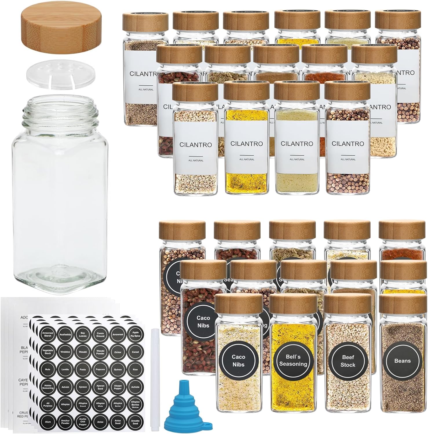 36 Pcs Glass Spice Jars with 810 Spice Labels - 4oz Empty Square Spice  Bottles - Shaker Lids