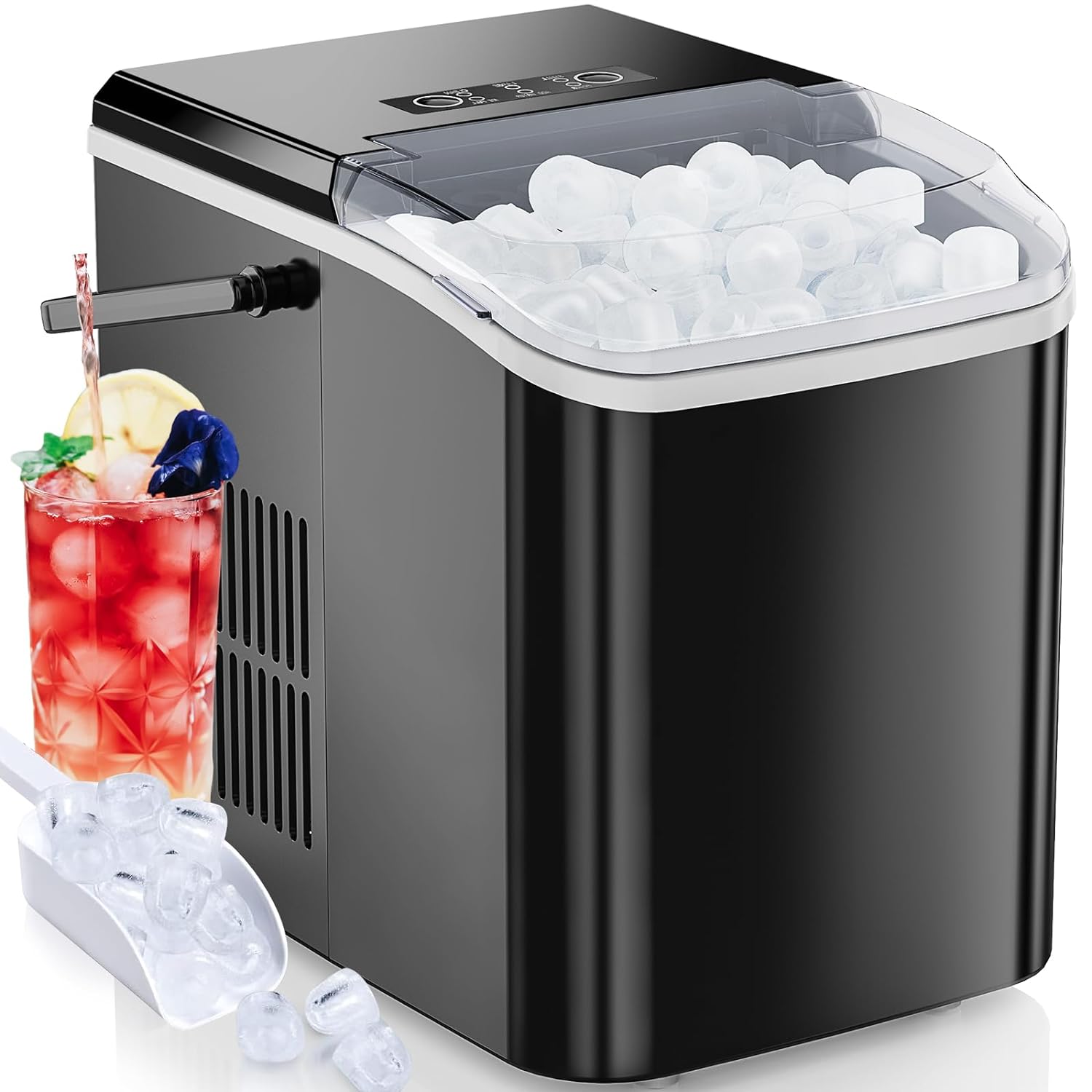 Silonn Ice Makers Countertop, 9 Cubes Ready in 6 Mins, 26lbs in 24Hrs,  Self-Cleaning Ice