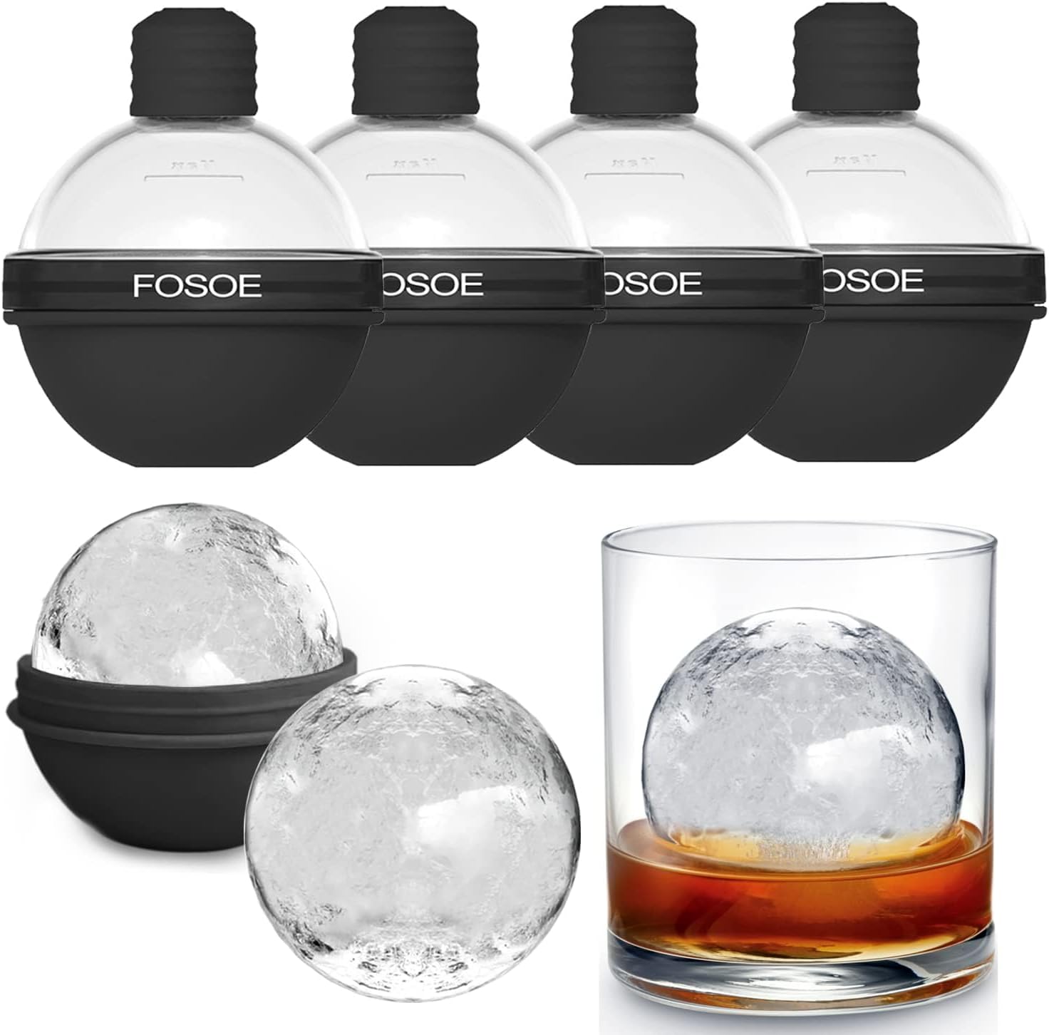 Crystal Clear Ice Ball Maker 4 Cavity Large Clear Ice Balls Form 2.36 Round  Ice