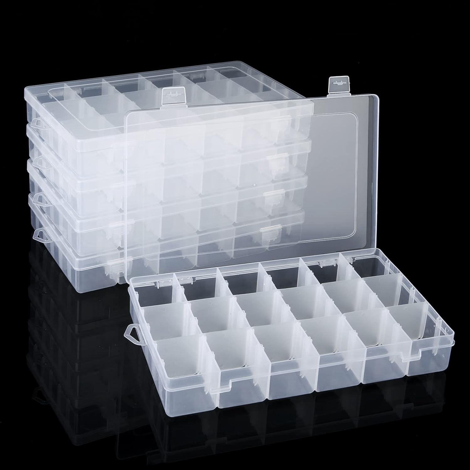 Umirokin 2 Pack 15 Grids Large Clear Plastic Organizer Box with Adjustment  Dividers, Tackle Box Organizer