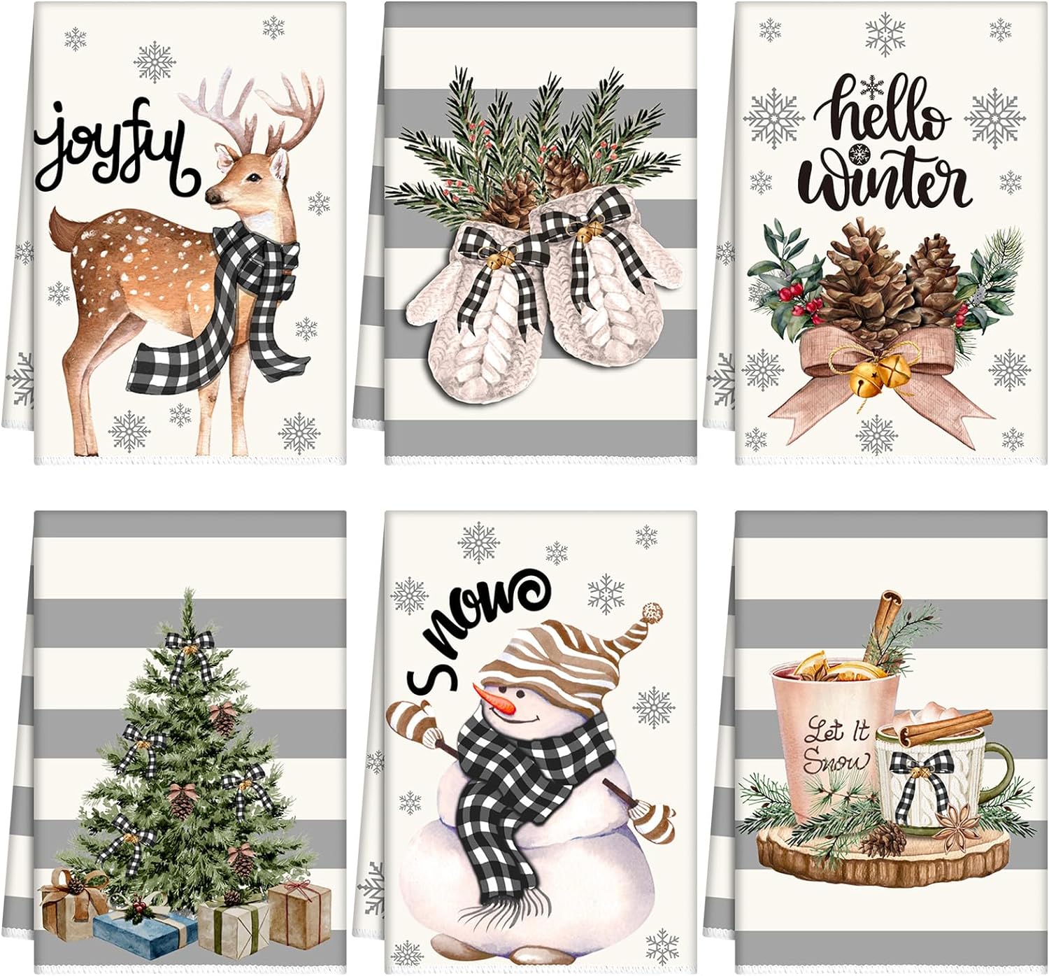 4 Pack Christmas Winter Kitchen Dish Towel 18 x 28 Inch White Black Buffalo  Plaids Tea Towel Xmas Tree Truck Believe Hand Drying Towel for Cooking  Baking 