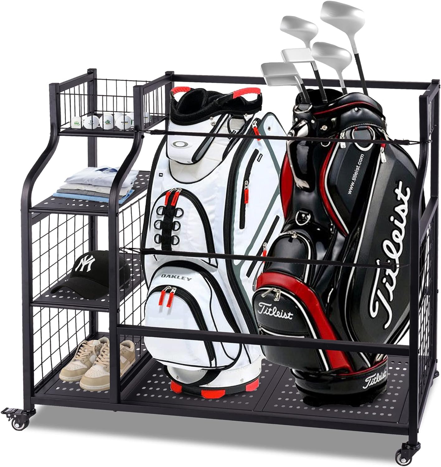 Morvat Golf Organizer Extra Large Double Metal Black Stand Perfect Way to  Store & Organize Your Golfing Bags, Clubs, Balls, Gadgets, Accessories 