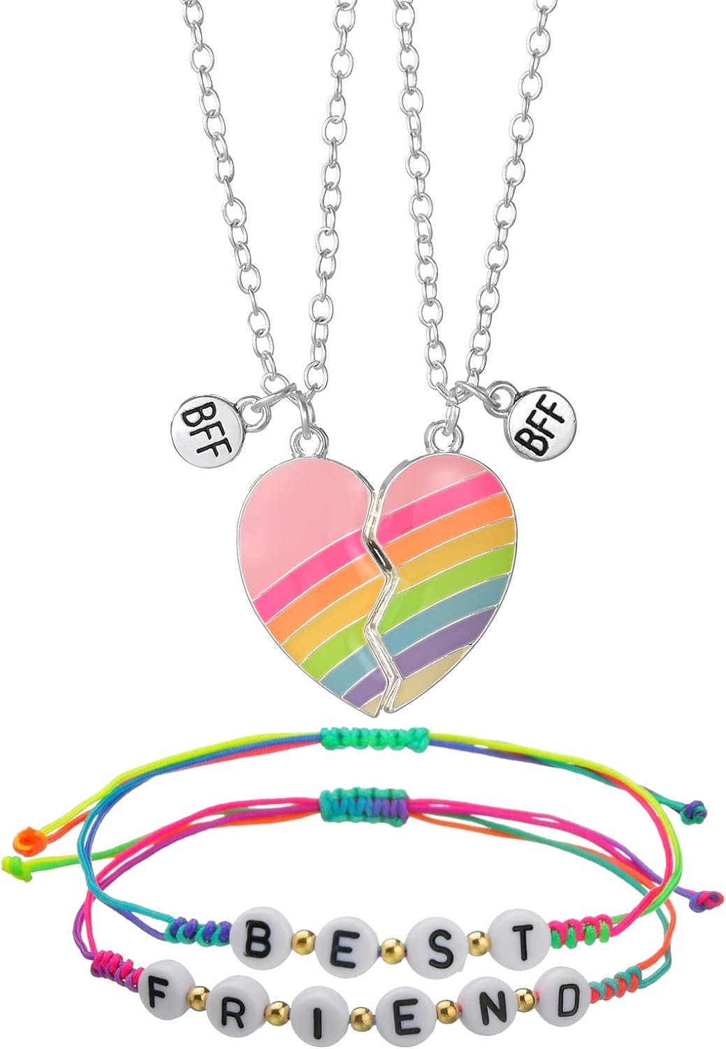 PESOENTH Personalized Name Best Friend Bracelets BBF Friendship Jewelry  Gifts, Customized Enagraved Heart Charms Bracelets for Women Girls Birthday