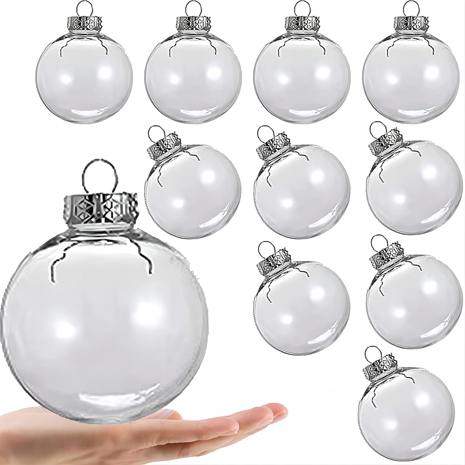 60 Pieces Clear Flat Ball Christmas Ornaments 3.15 Inch Plastic Fillable  Hanging