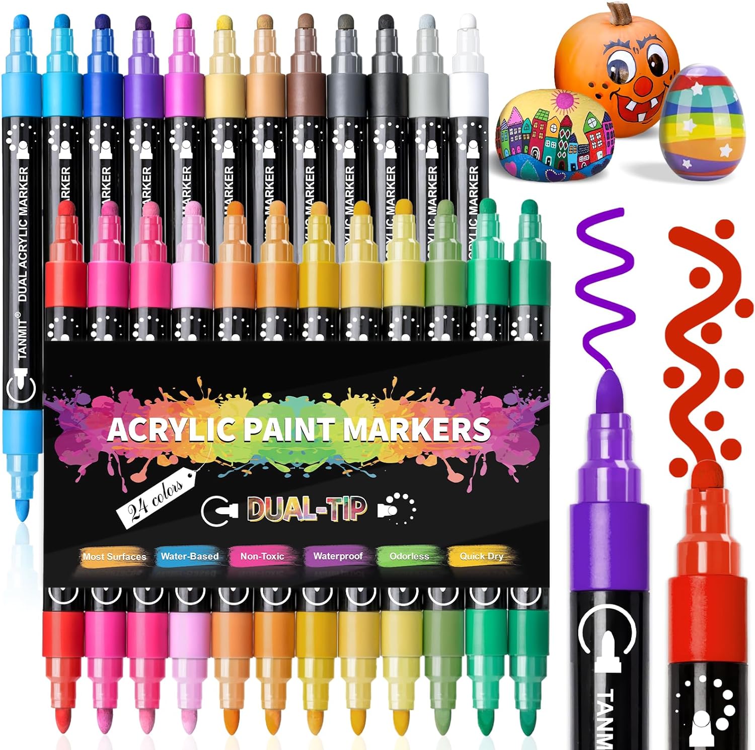 Betem 24 Colors, Dual Tip Acrylic Paint Pens Markers, Premium Acrylic Paint  Pens