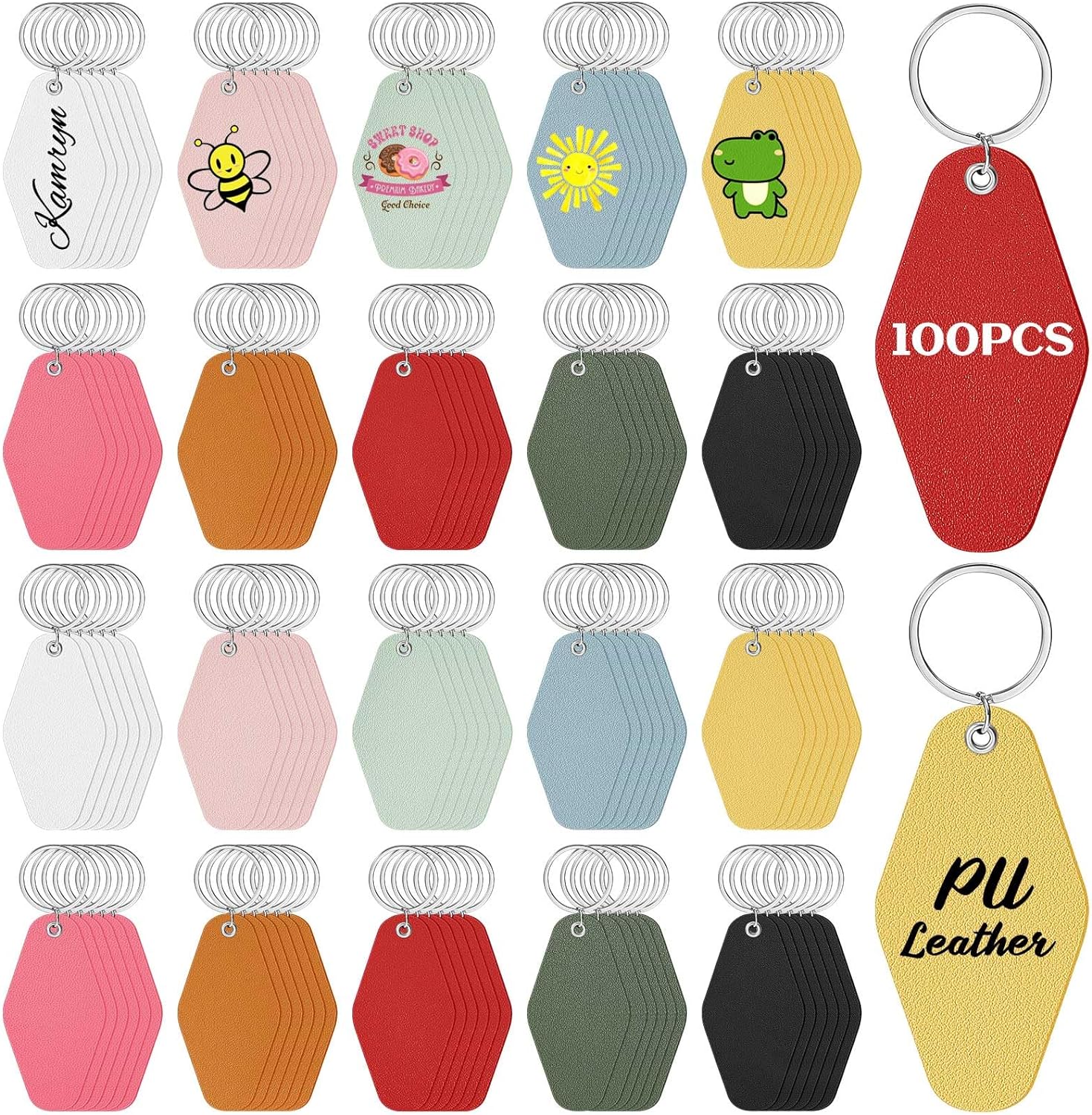 20 Pack Leather Key Fob Kit PU Leather Keychain Blanks With Key