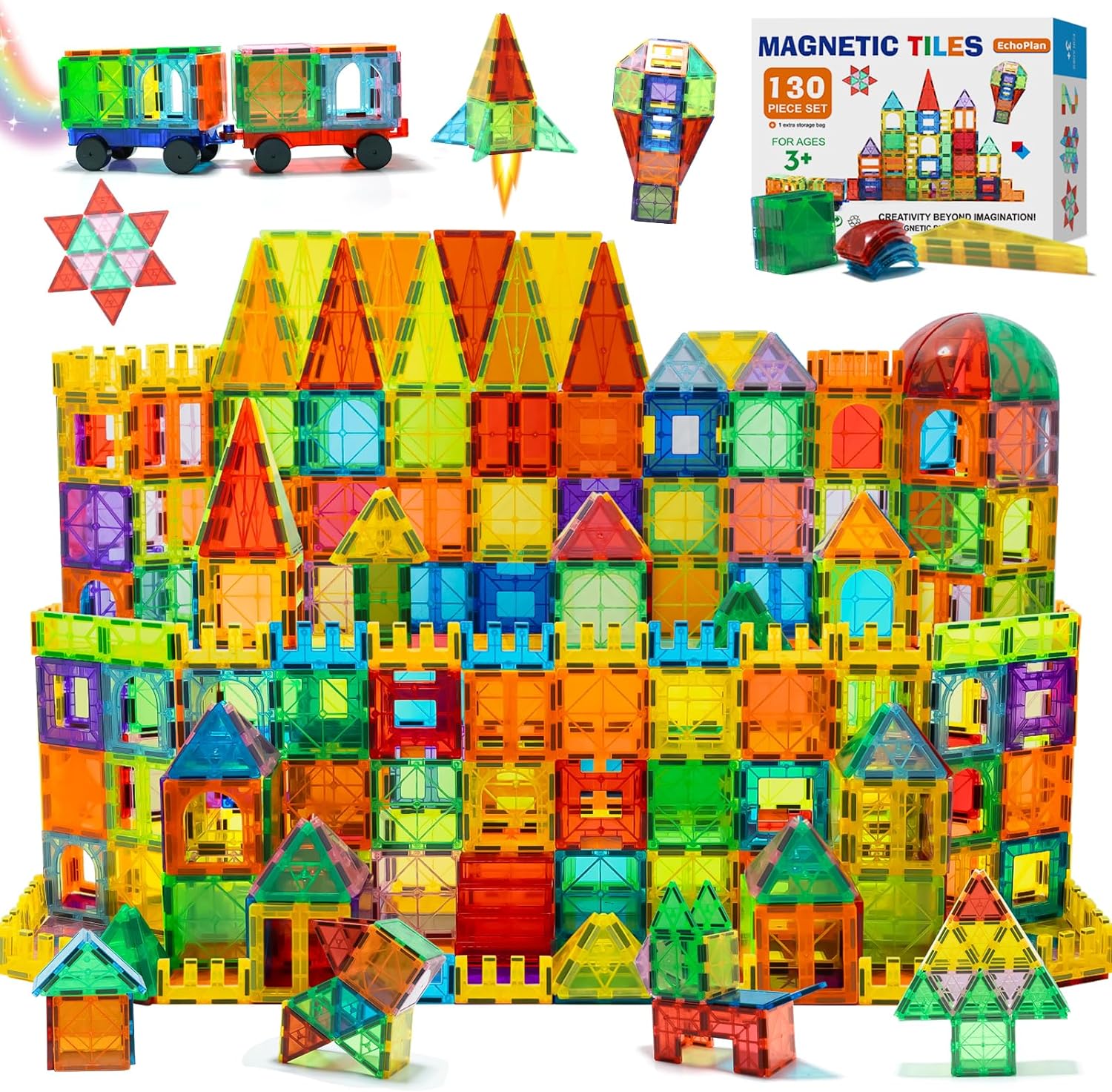 100 Pcs Magnetic Tiles for 3 4 5 6 7 8+ Year Old Boys Girls Toddlers 3D  Magnetic Blocks Building Set for Kids Age 3-5 Creativity Construction Toys  for 4-8 Christmas Birthday Gifts 