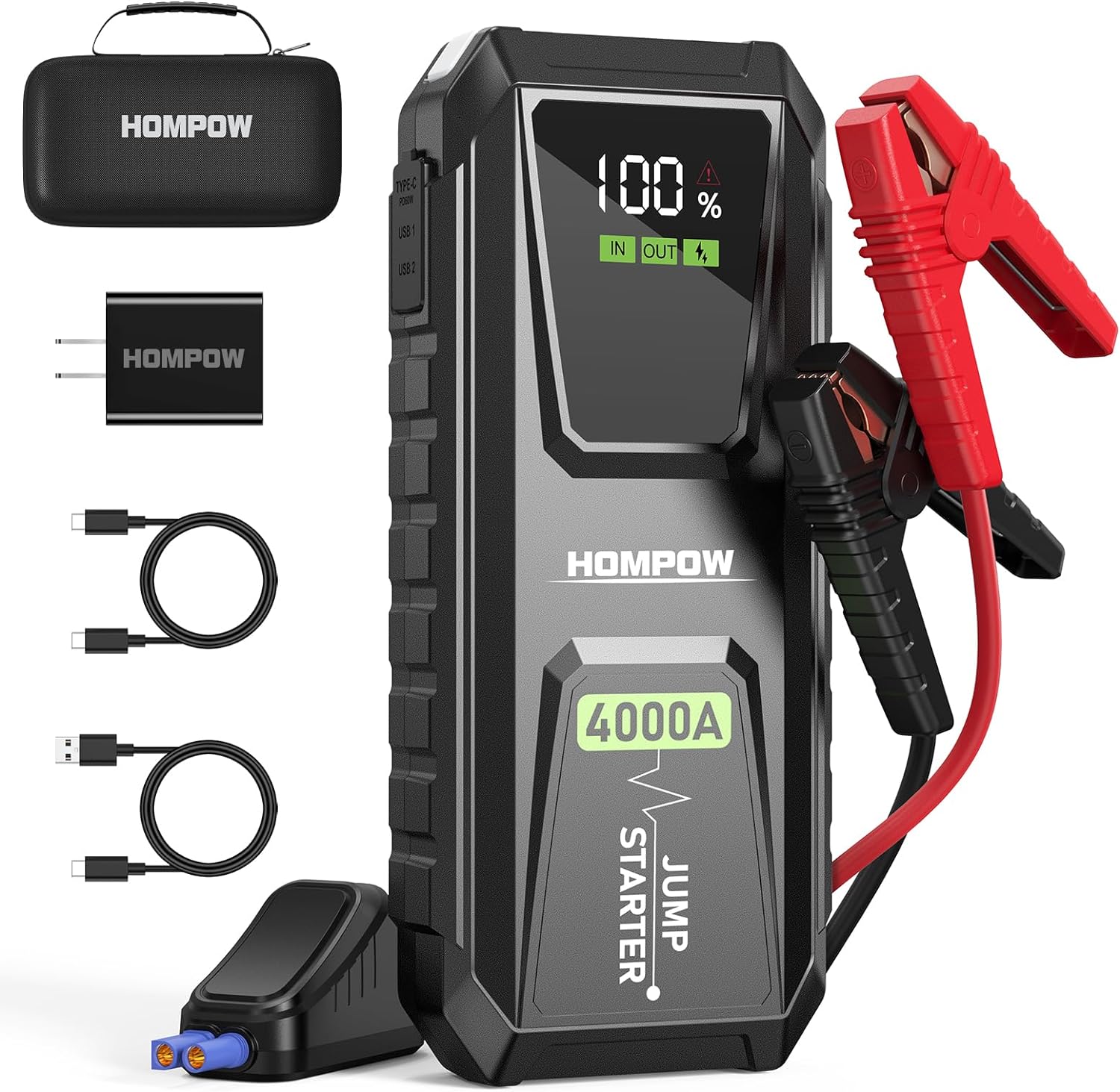 Car Battery Jump Starter 6000A 26800mAh Powerful Portable Jump Box for All  Gas and 12L Diesel Engines Extended Jumper Cables 45W Fast Charging 600  Lumens Light YaberAuto 
