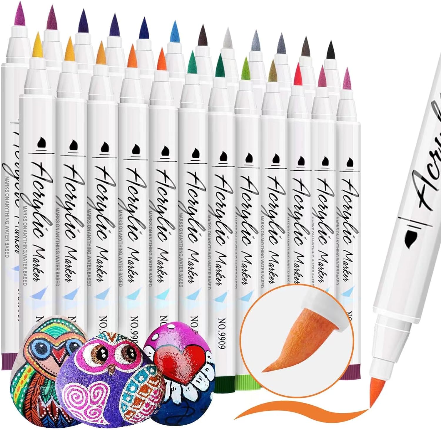 Arteza Acrylic Paint Markers, Set of 40 Assorted Color Pens with