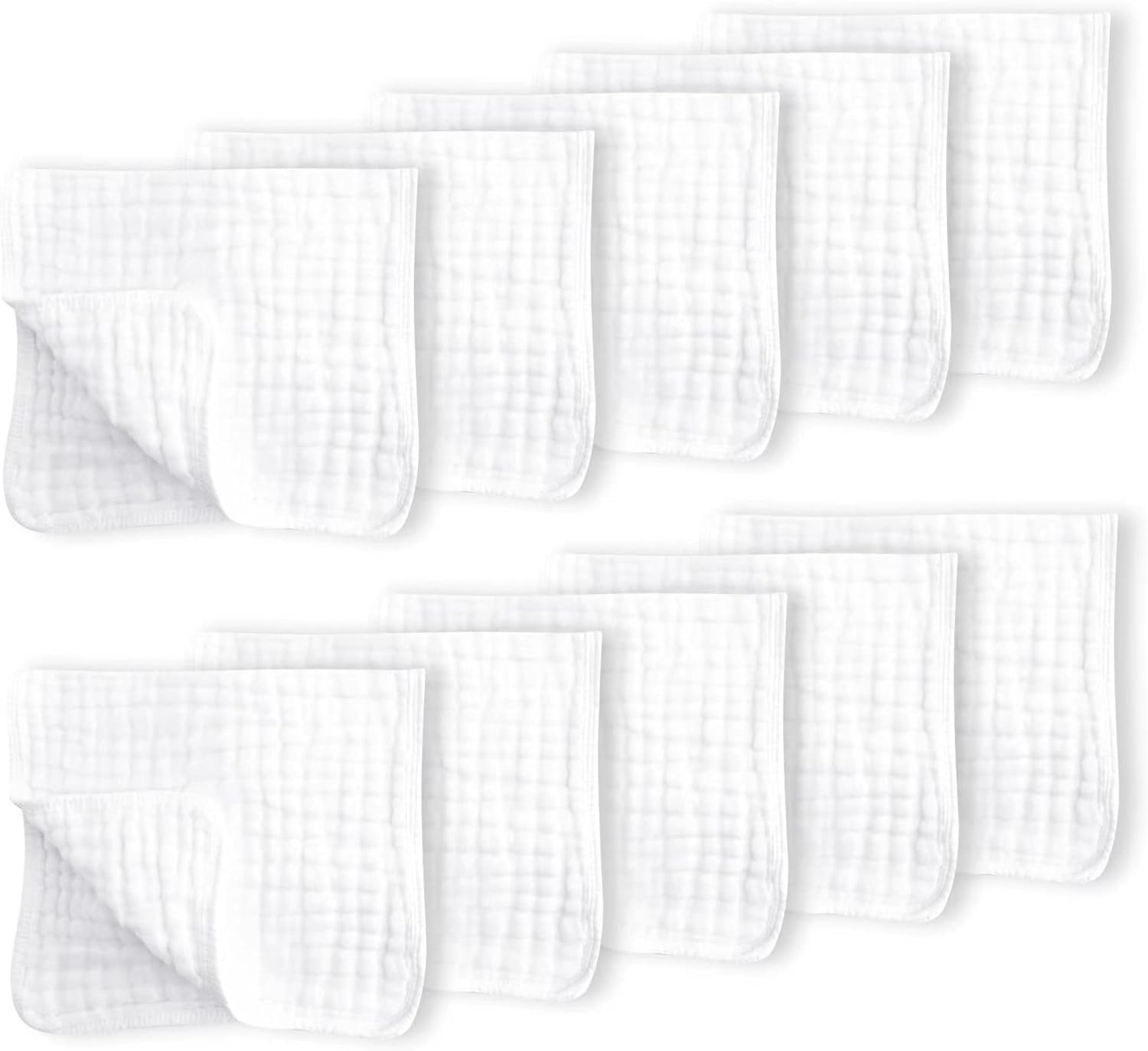 CottCare Muslin Burp Cloths for Baby 100% Cotton Large 20''x10'' 6 Layers Thicken Super Soft and Absorbent (6 Pack,White)