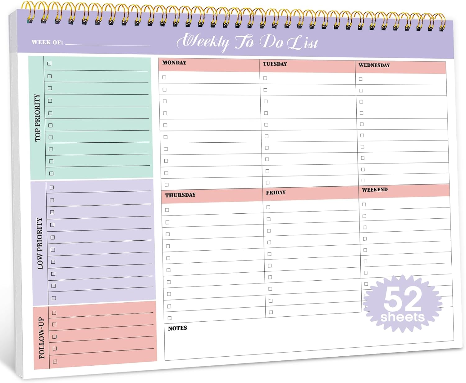  Daily to Do Notepads - Task Checklist planner, Time Management  planner, To Do lists, Organizer with Today's Goals, Notes, 52 Undated  Agenda Tear-off Sheets, 6.5 x 9.8 inches (Pink) : Office Products