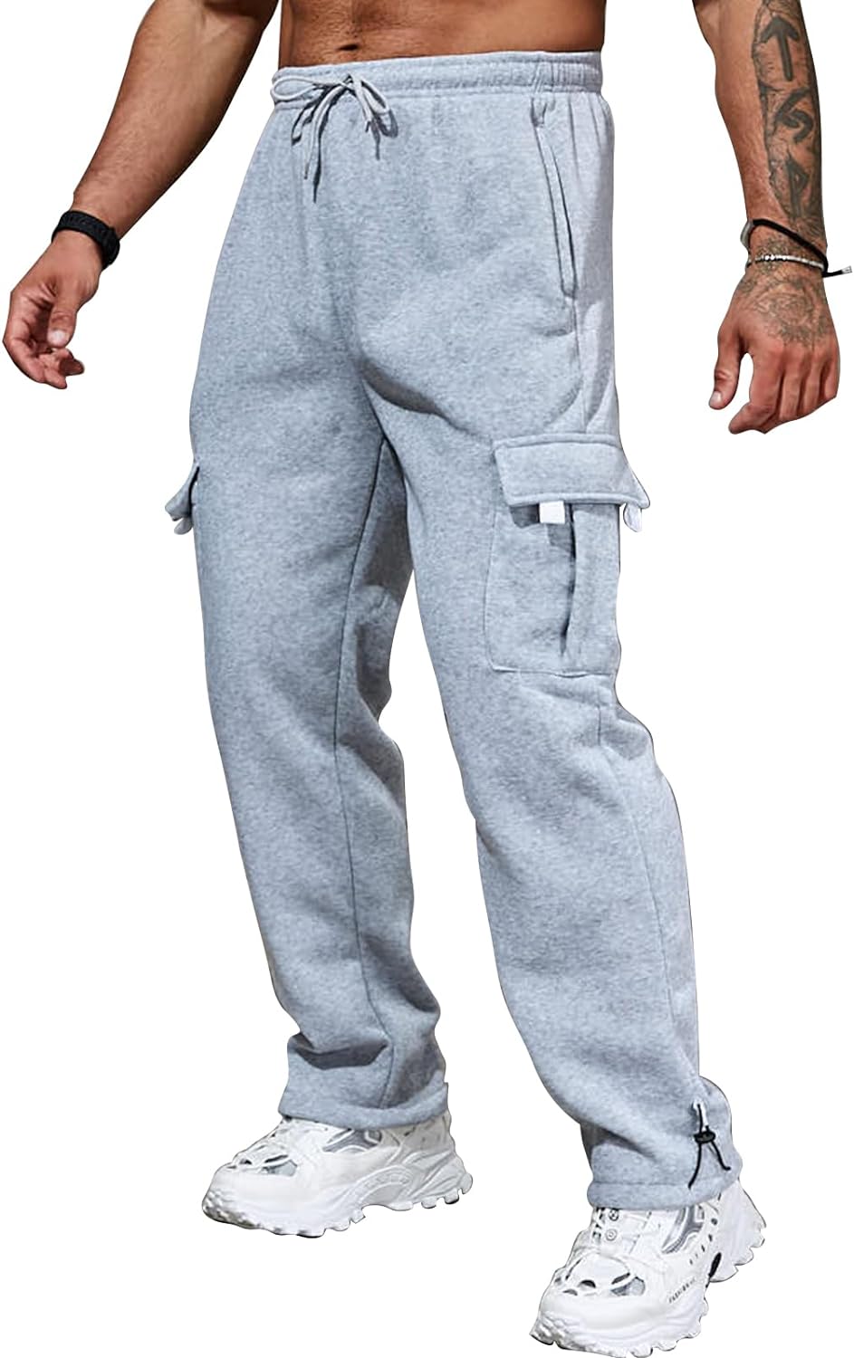  GANSANRO Men's Fleece Cargo Sweatpants Drawstring Loose Fit  Sweatpants for Men with Pockets Black : Clothing, Shoes & Jewelry