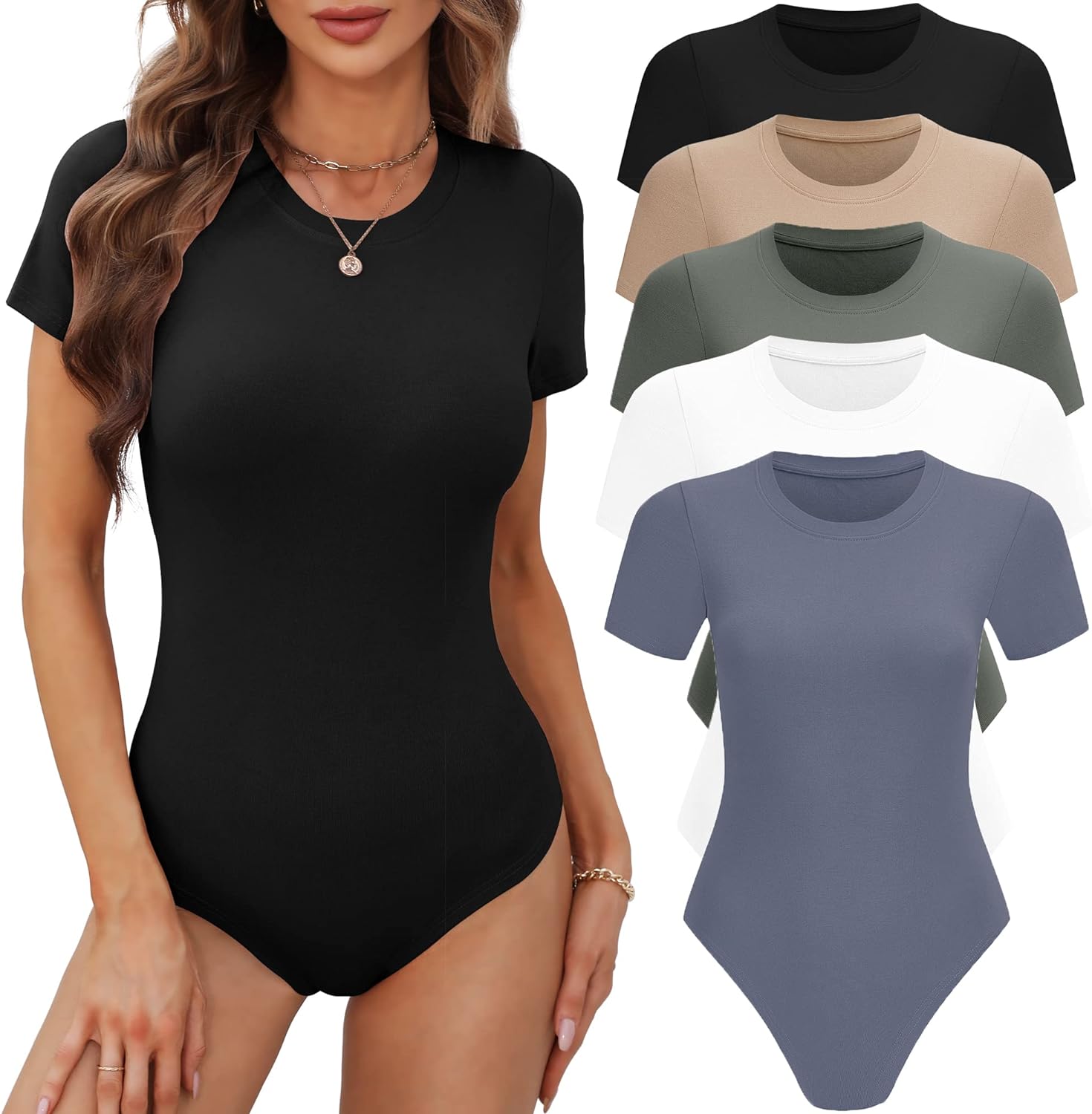 OQQ Women's 3 Piece Bodysuits Sexy Ribbed Sleeveless Adjustable Spaghetti  Strip