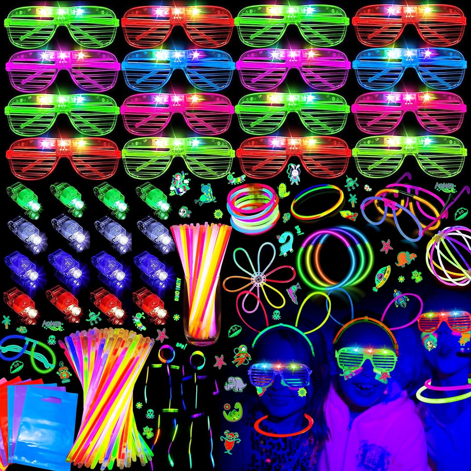 127ft Neon Party Supplies Set, 6 Colors 98.4ft Uv Blacklight