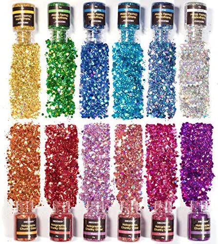 Wholesale Noddway Holographic Chunky Glitter 12 Colors Total 180g Chunky Sequins Iridescent 4887