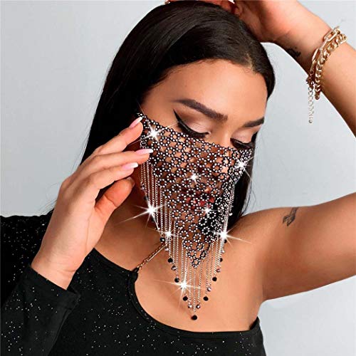 Wholesale Urieo Sparkly Rhinestones Face Masks Black Chain Crystal Mesh