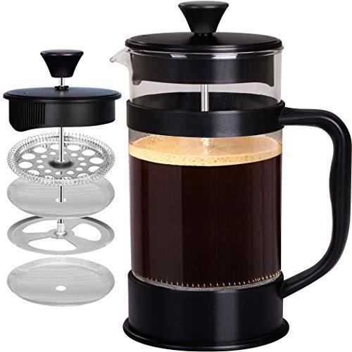 AMFOCUS French Press Coffee Maker - 34 Ounce Classice Stainless Steel Coffee Press with 4-Level Filtration System, Heat Resistant Thickness
