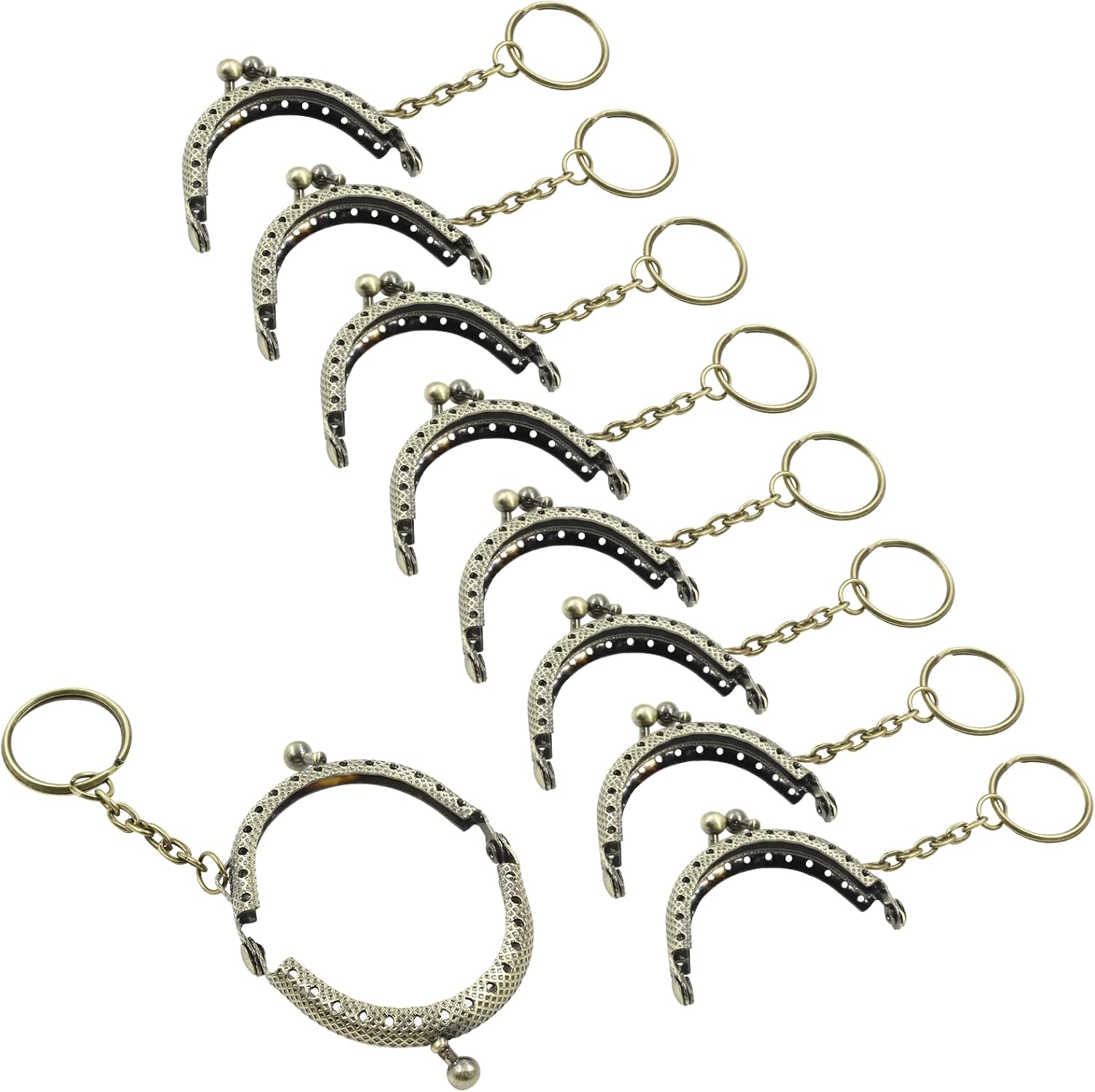 2 Piece Bronze Metal Purse Frames - Kiss Lock Clasp With Rotating Handle For DIY Bags